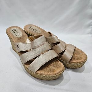 Born Concept Womens Wedge Heels 8 Gold Slip On Strappy Platform Summer Slides